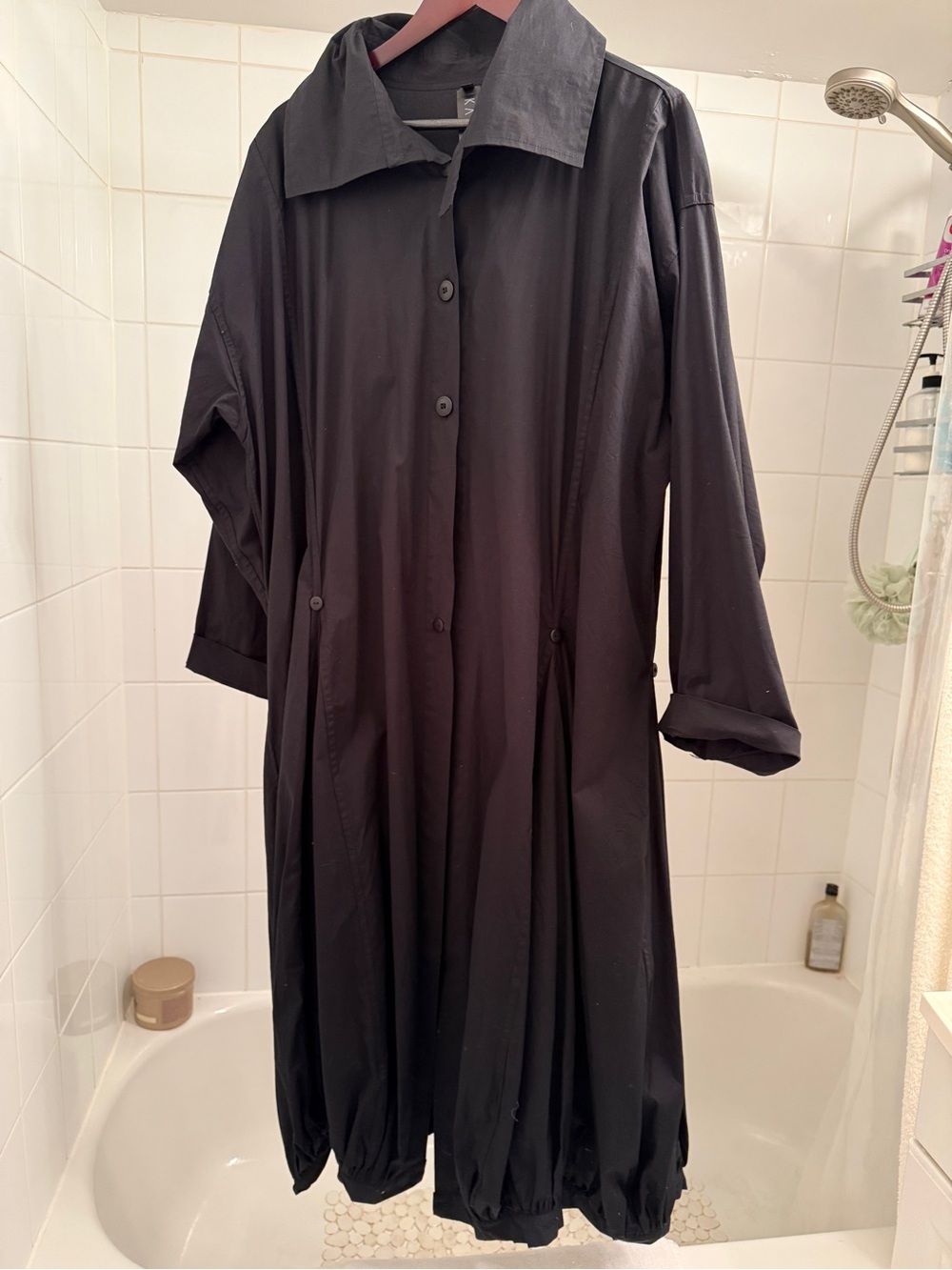 Kaliyana Black Long Button-Up Trench Coat